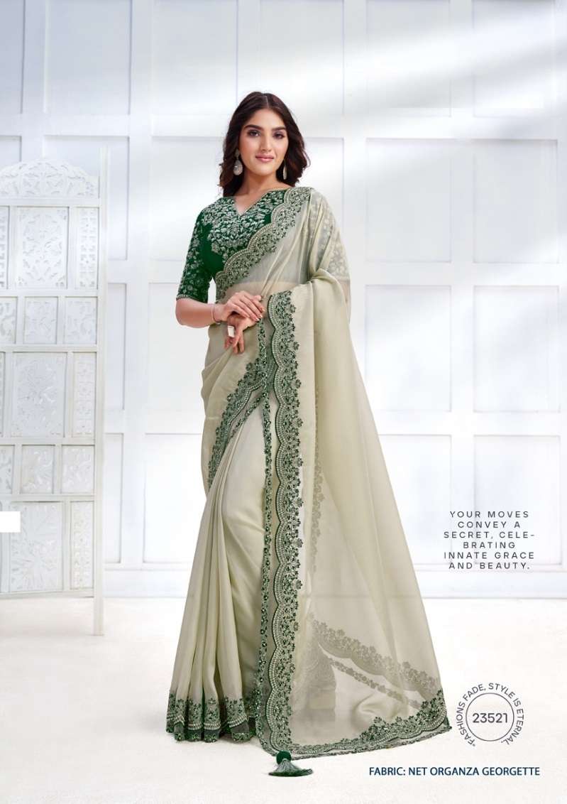 LATEST DESIGNER FANCY WEDDING PARTY WEAR HEAVY SATIN BEIGE SILK SAREE DST MAHOTSAV 23521