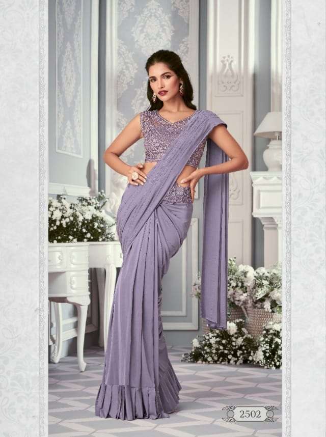 LATEST DESIGNER FANCY WEDDING PARTY WEAR LAVENDER LYCRA SILK INDIAN SAREE WITH SM ANMOL 2502