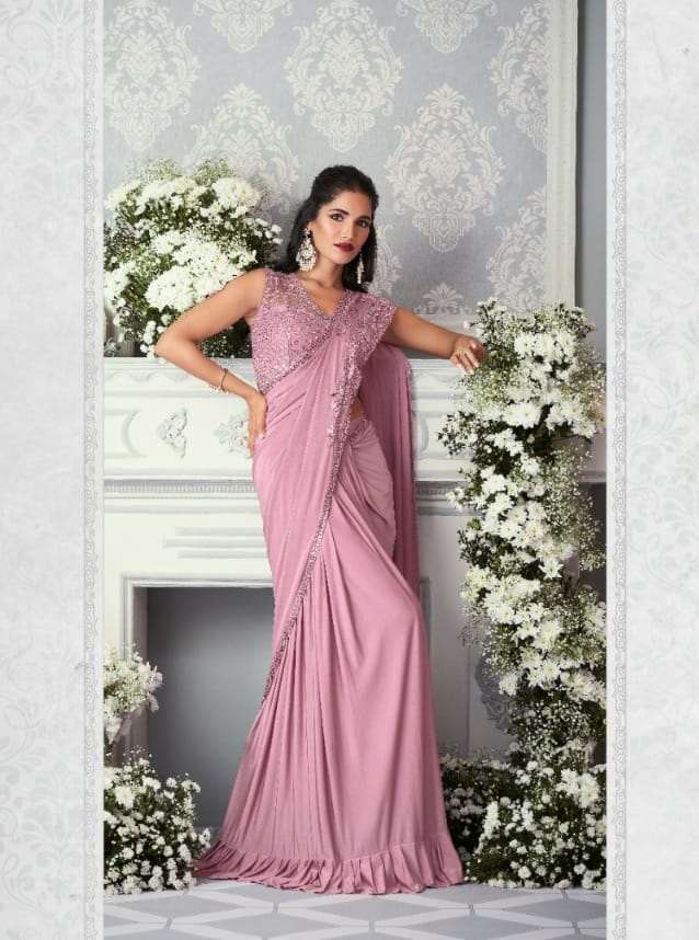 LATEST DESIGNER FANCY WEDDING PARTY WEAR PINK LYCRA SILK INDIAN SAREE WITH SM ANMOL 2508