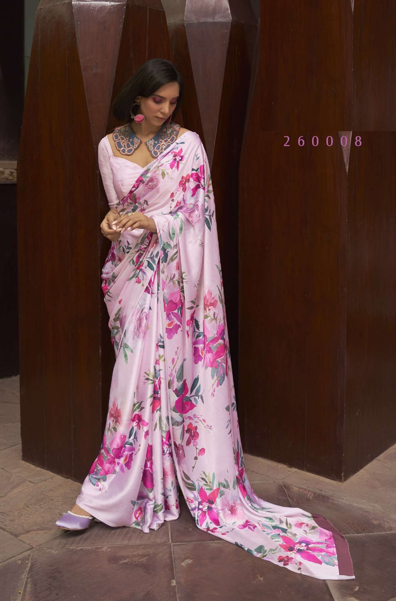 LATEST DESIGNER FANCY WEDDING PARTY WEAR PINK SATIN SILK INDIAN SAREE WITH SM RJT KUDOS 260008