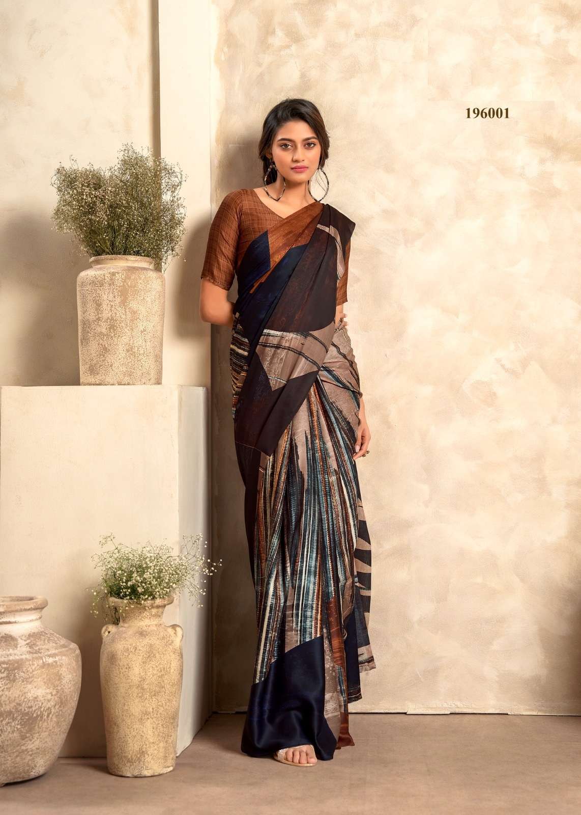 LATEST DESIGNER FANCY WEDDING PARTY WEAR SATIN SILK INDIAN BROWN SAREE WITH SM RJPT 196001