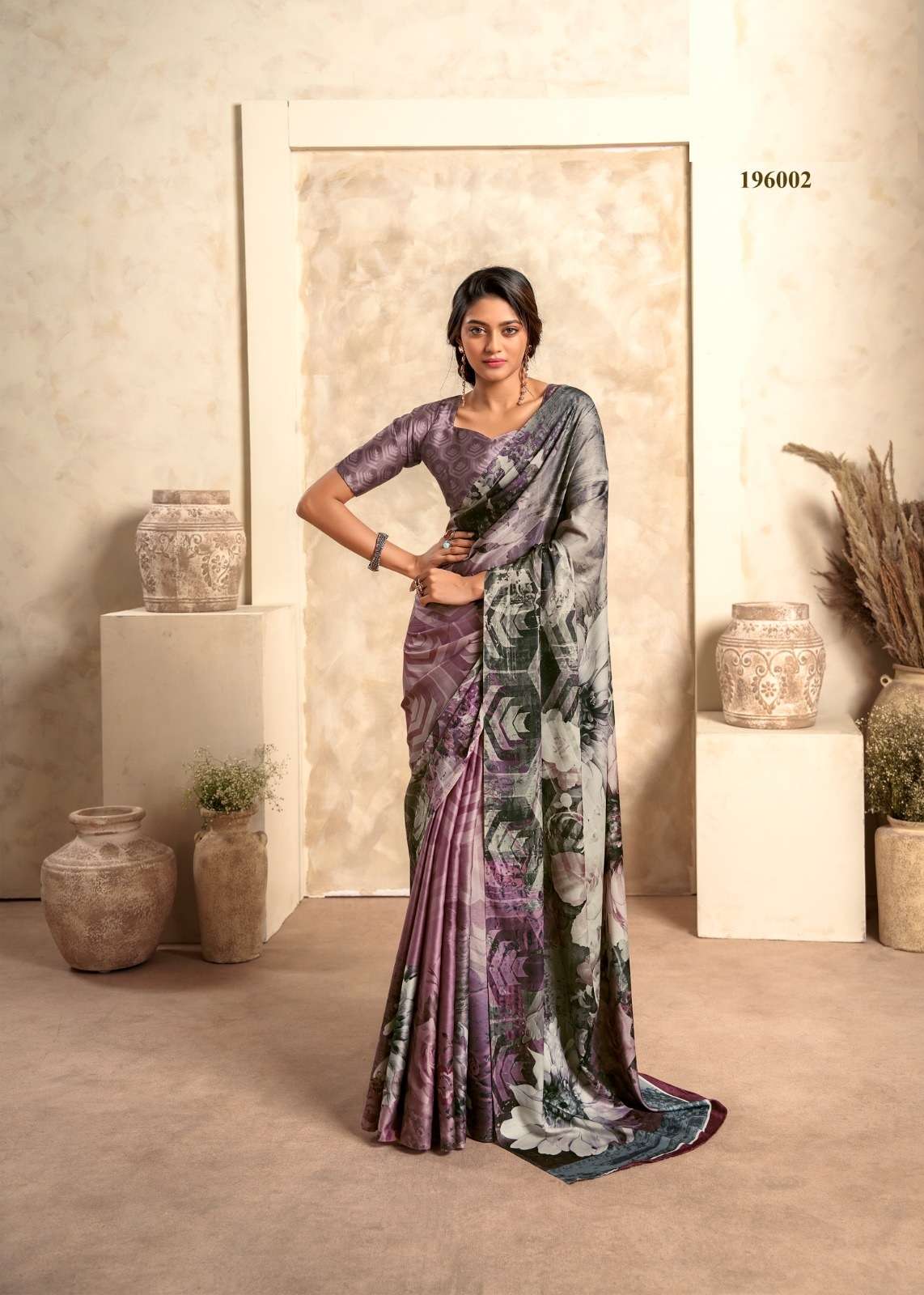 LATEST DESIGNER FANCY WEDDING PARTY WEAR SATIN SILK INDIAN LIGHT PURPLE SAREE WITH SM RJPT 196002