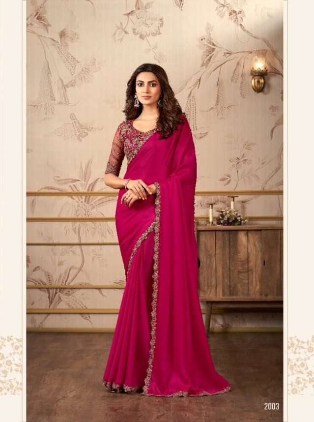 LATEST INDIAN DESIGNER FANCY WEDDING PARTY WEAR RANI PINK ORGANZA SILK SAREE SM ANMOL 2003