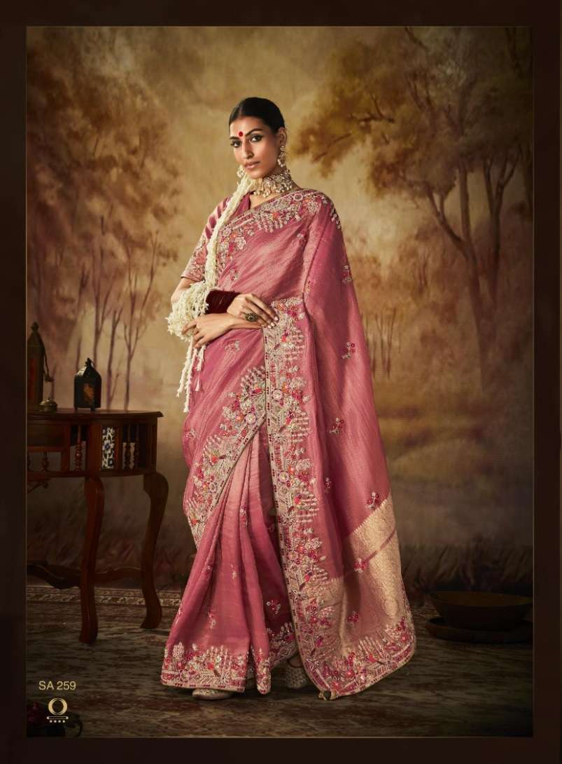 NEW DESIGNER FANCY WEDDING PARTY WEAR HEAVY EMBROIDERY DEEP PINK BANARASI SILK INDIAN SAREE WITH SM KIMORA 259