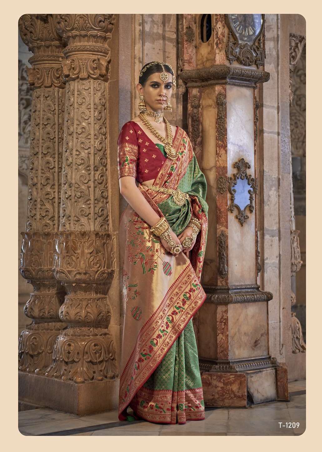 NEW DESIGNER FANCY WEDDING PARTY WEAR INDIAN GREEN PATOLA SILK SAREE SM RATH MANDIRA 1209