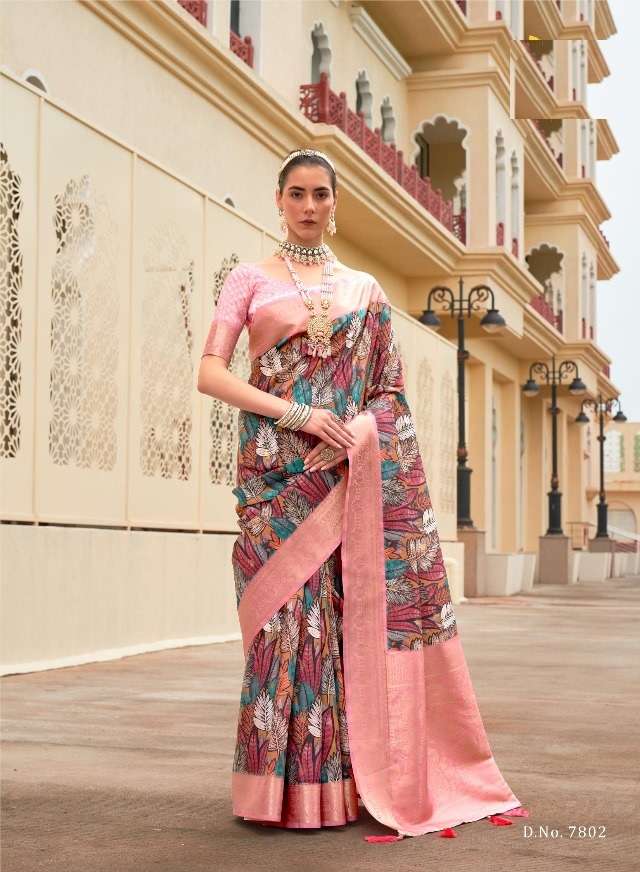 NEW DESIGNER FANCY WEDDING PARTY WEAR WEAVING PINK INDIAN SILKSAREE SM PANKH 7802