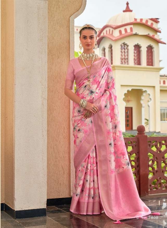 NEW DESIGNER FANCY WEDDING PARTY WEAR WEAVING PINK INDIAN SILKSAREE SM PANKH 7808