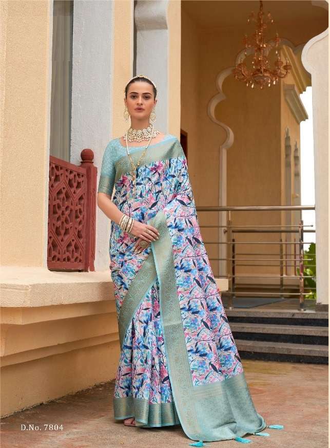 NEW DESIGNER FANCY WEDDING PARTY WEAR WEAVING SKY BLUE INDIAN SILKSAREE SM PANKH 7804