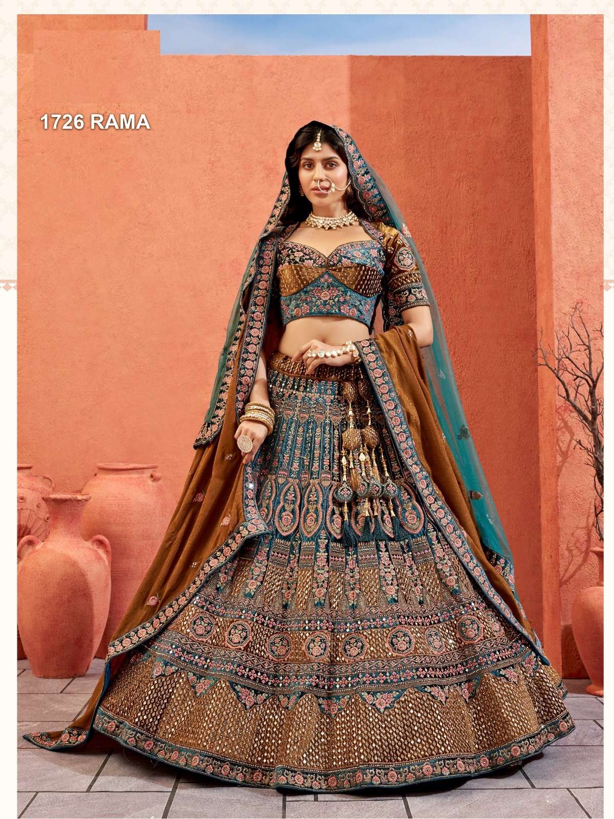 PREMIUM DESIGNER FANCY BOLLYWOOD STYLE INDIAN WEDDING BRIDAL RAMA VELVET LEHENGA CHOLI SM PAL 1726