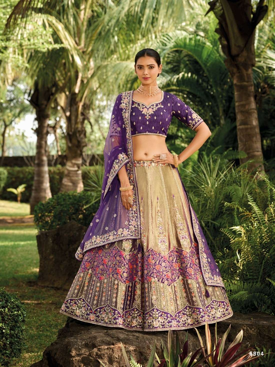 DESIGNER BRIDAL WEDDING WEAR HEAVY BEIGE PURPLE SILK LEHENGA CHOLI WITH AARI HAND WORK SM TATHASTU 6804