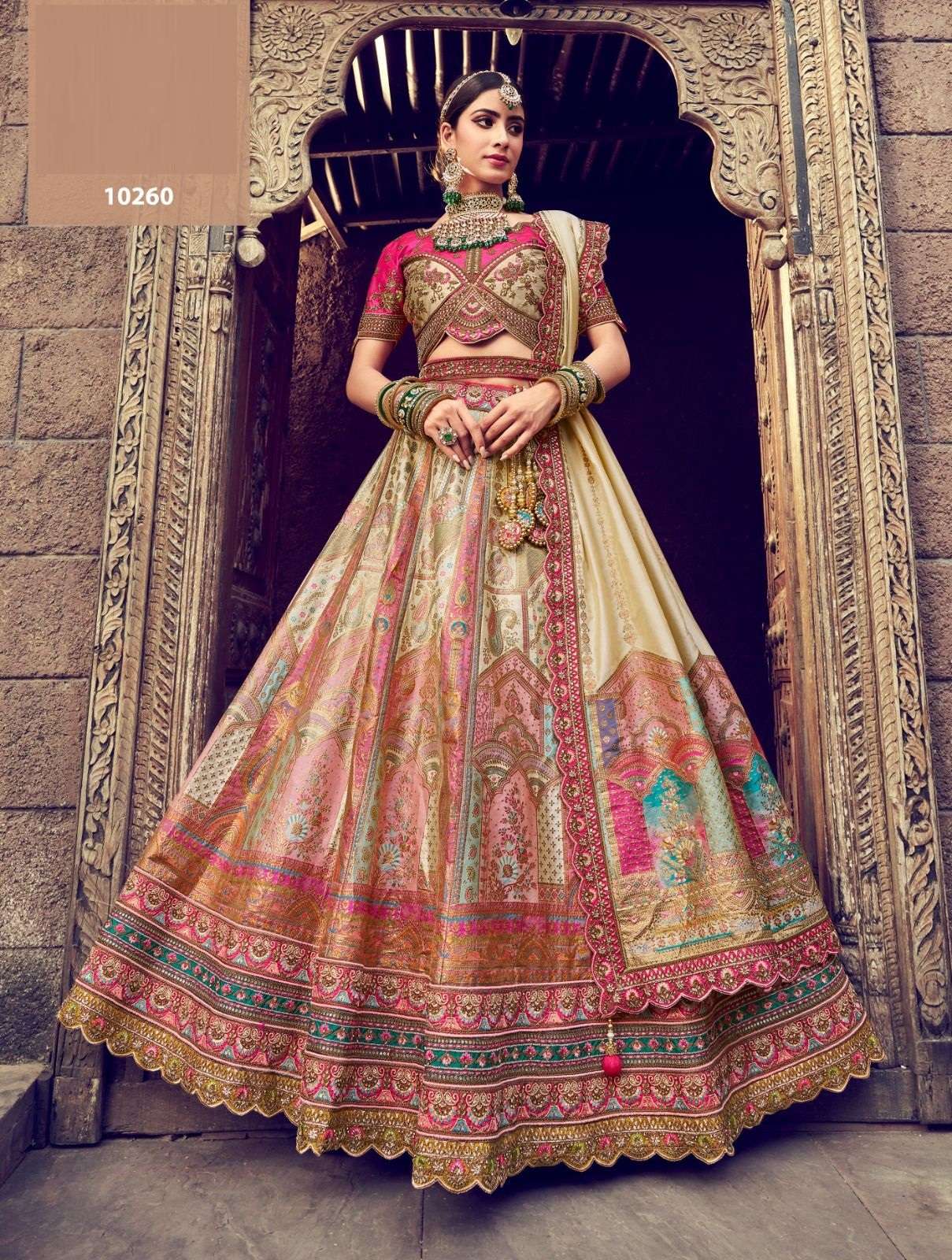 DESIGNER BRIDAL WEDDING WEAR HEAVY BEIGE SILK LEHENGA CHOLI WITH AARI HAND WORK SM ROYAL 10260