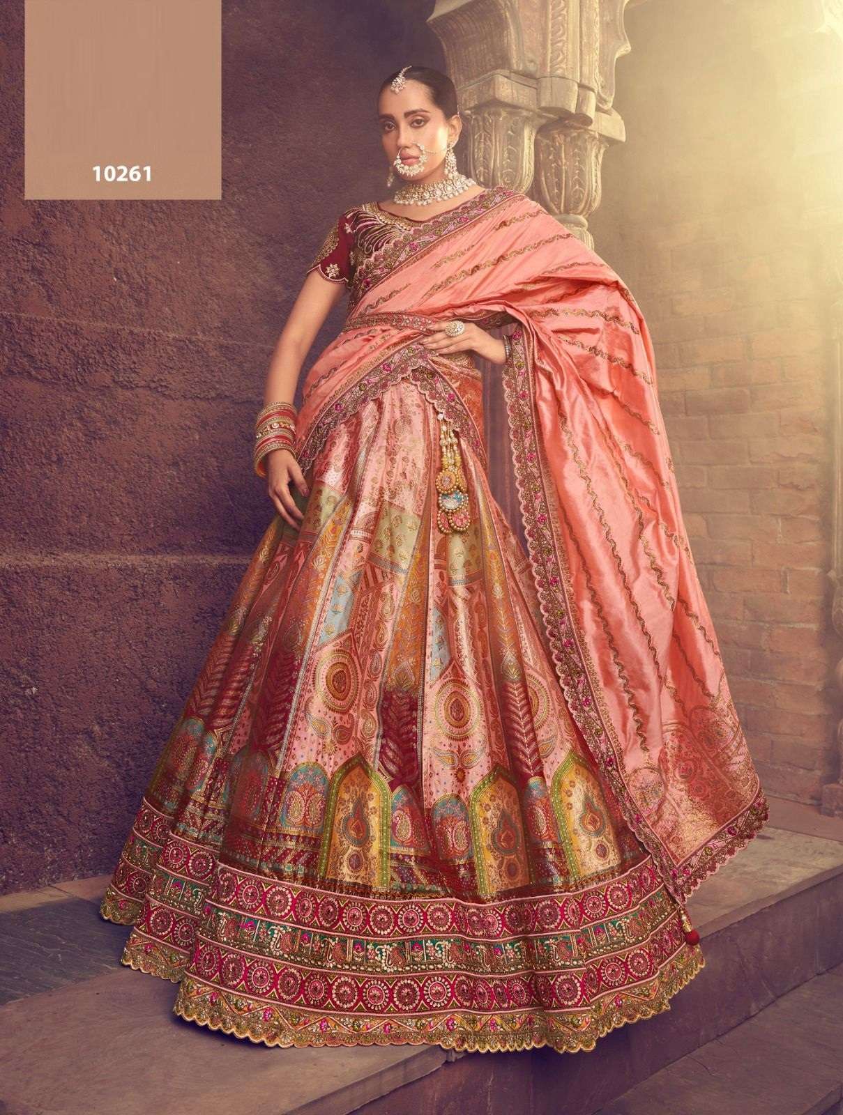 DESIGNER BRIDAL WEDDING WEAR HEAVY PEACE SILK LEHENGA CHOLI WITH AARI HAND WORK SM ROYAL 10261