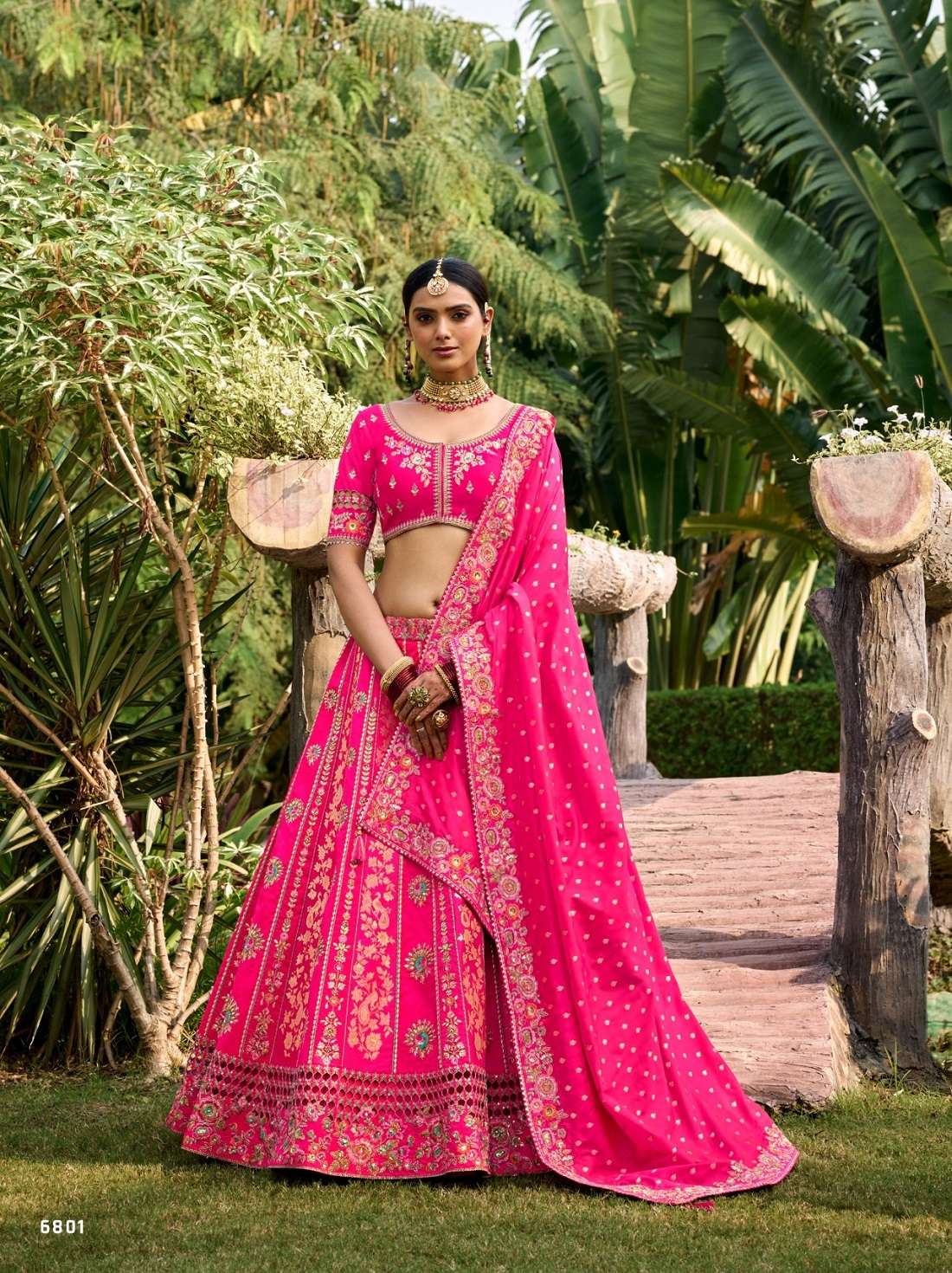 DESIGNER BRIDAL WEDDING WEAR HEAVY PINK SILK LEHENGA CHOLI WITH AARI HAND WORK SM TATHASTU 6801