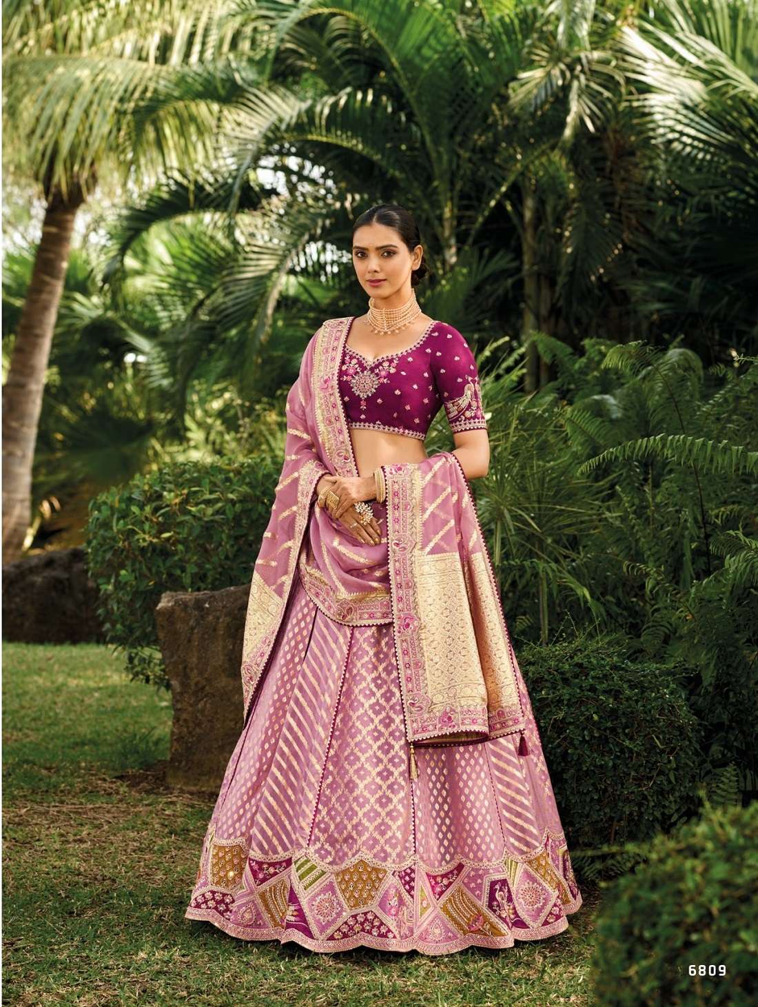 DESIGNER BRIDAL WEDDING WEAR HEAVY PINK SILK LEHENGA CHOLI WITH AARI HAND WORK SM TATHASTU 6809