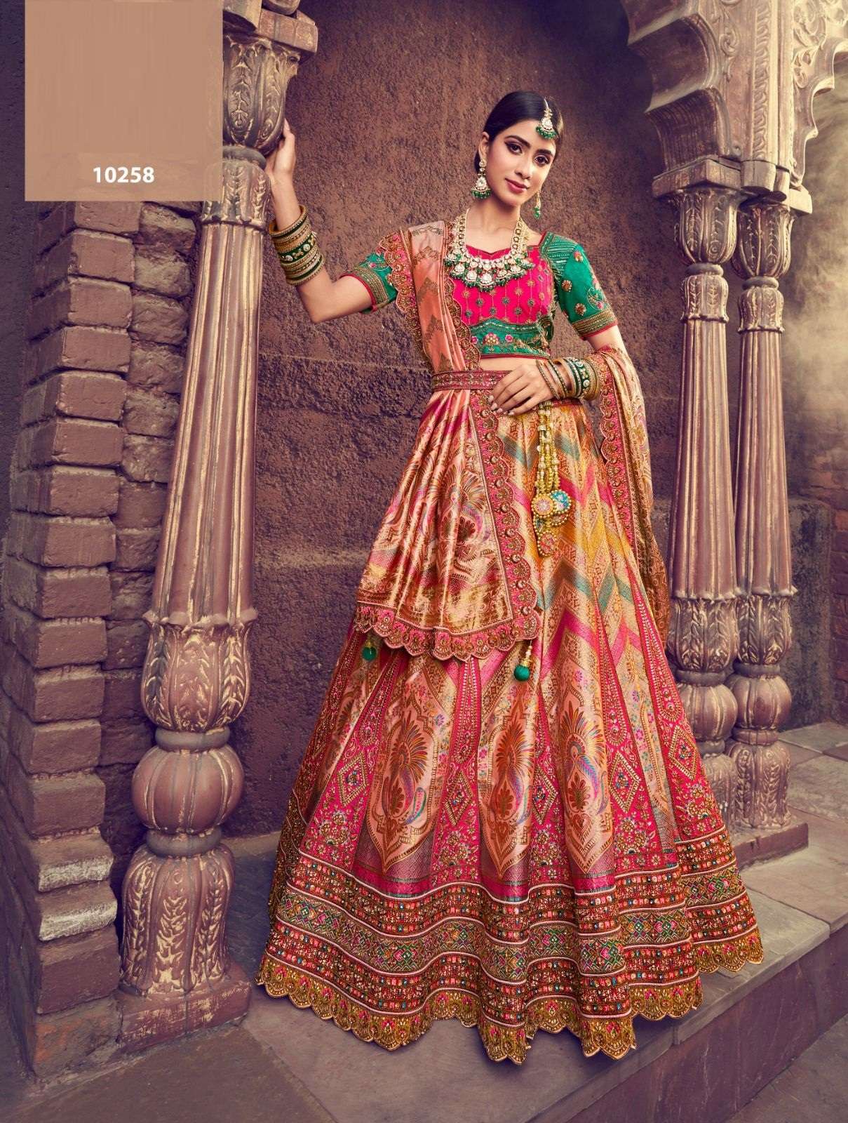 DESIGNER BRIDAL WEDDING WEAR HEAVY SILK LEHENGA CHOLI WITH AARI HAND WORK SM ROYAL 10258