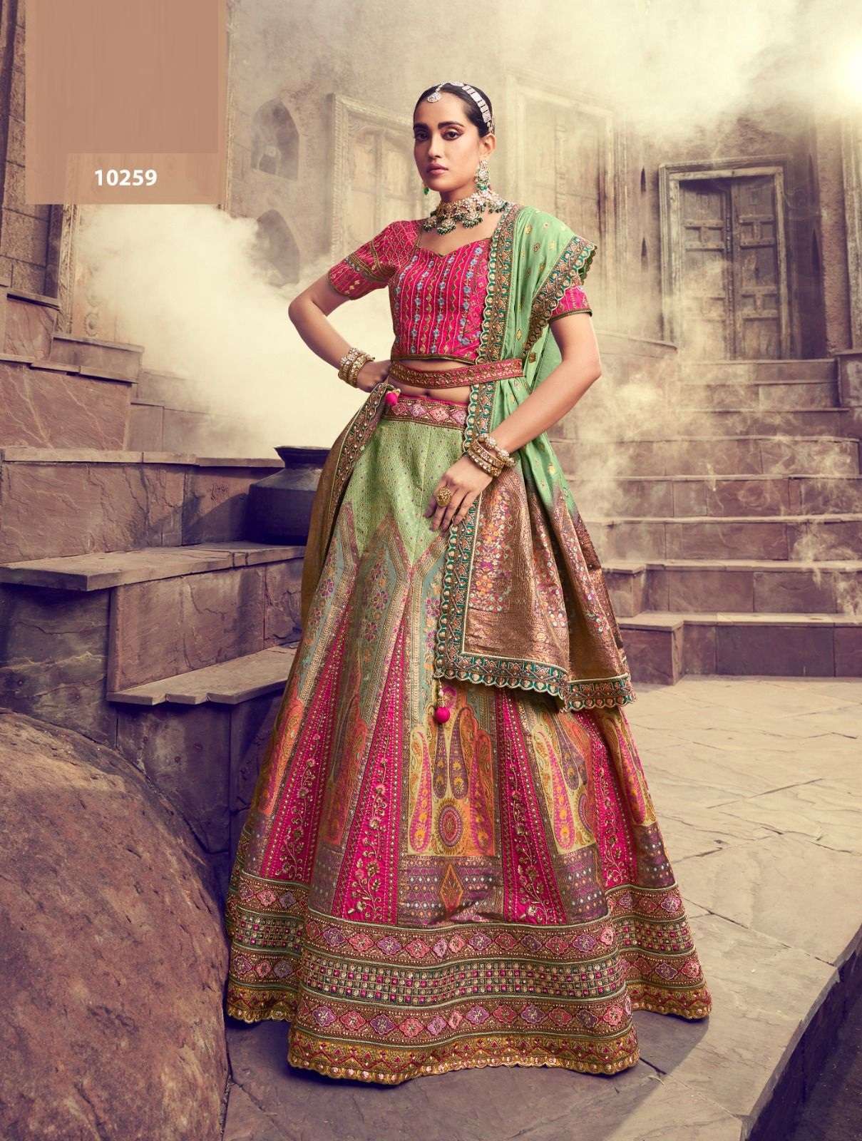 DESIGNER BRIDAL WEDDING WEAR HEAVY SILK LEHENGA CHOLI WITH AARI HAND WORK SM ROYAL 102259