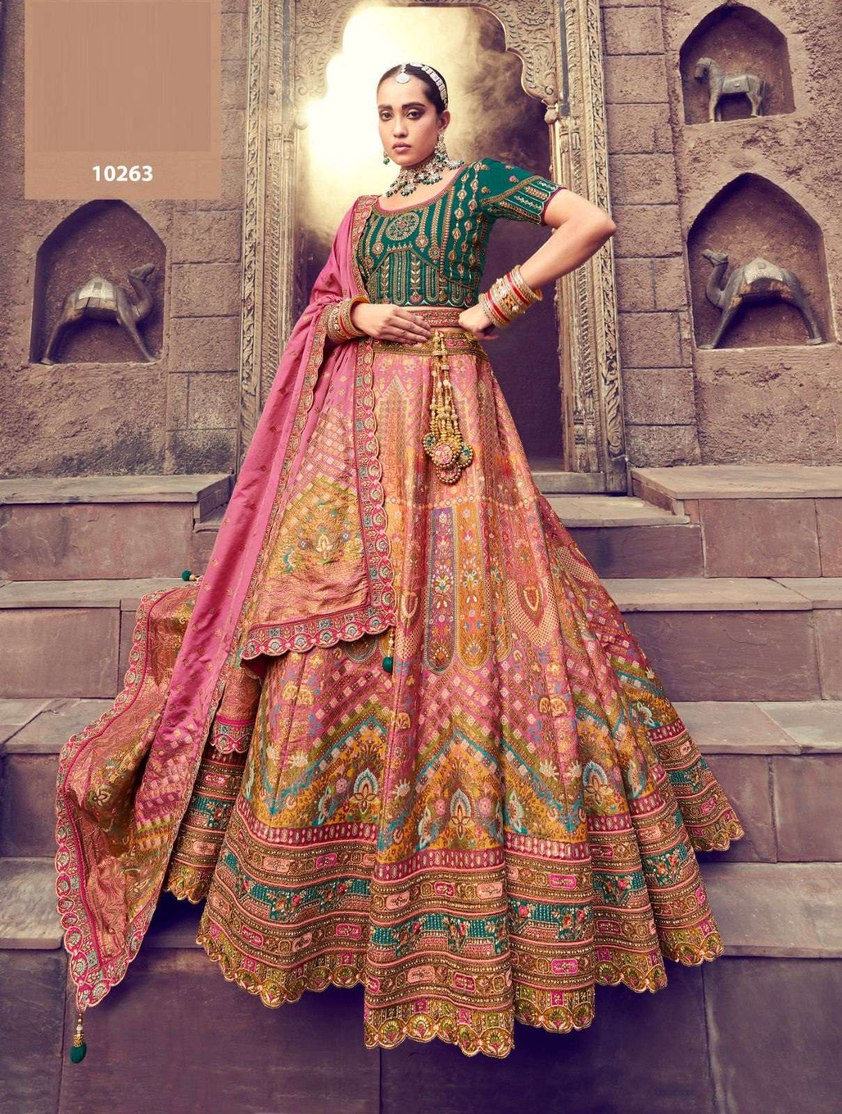 DESIGNER BRIDAL WEDDING WEAR HEAVY SILK LEHENGA CHOLI WITH AARI HAND WORK SM ROYAL 10263