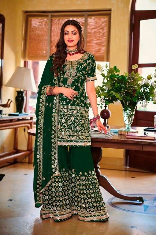 DESIGNER FANCY INDIAN PARTY WEAR FAUX GEORGETTE SHARARA SALWAR SUIT JG 1364 J