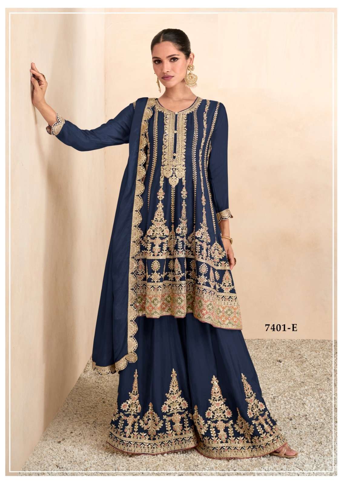 DESIGNER FANCY PARTY READY TO WEAR PAKISTANI FANCY PREMIUM SILK BLUE SALWAR SUIT AF PREET 7401E