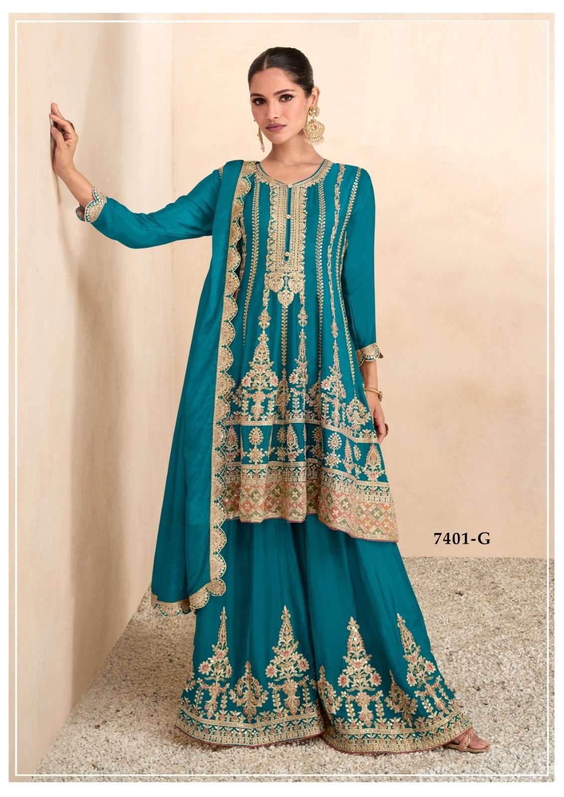 DESIGNER FANCY PARTY READY TO WEAR PAKISTANI FANCY PREMIUM SILK GREEN BLUE SALWAR SUIT AF PREET 7401G