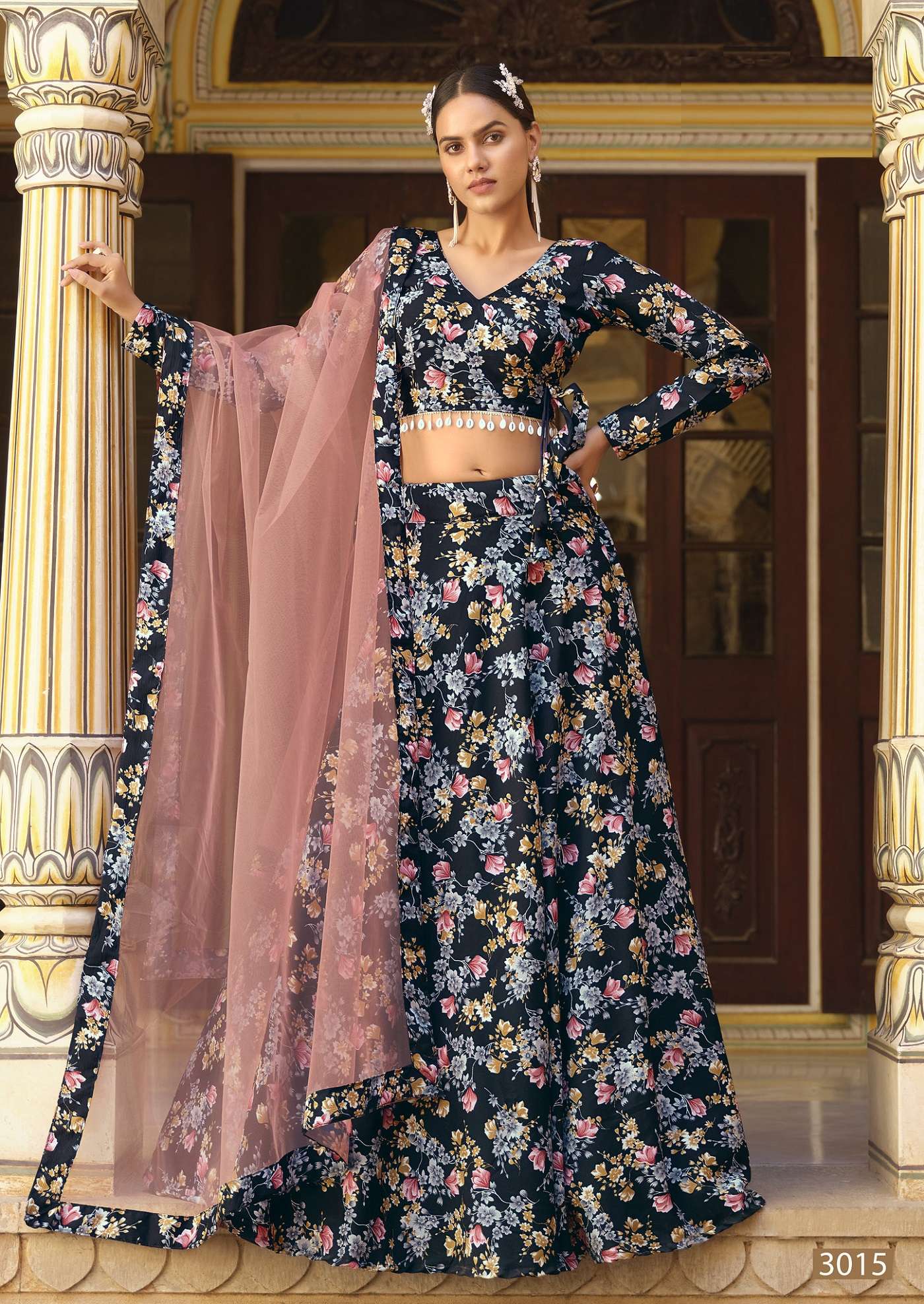 DESIGNER FANCY PARTY WEAR BLUE FLORAL PRINTED INDIAN LEHENGA CHOLI SENHORA TITLEE 3015