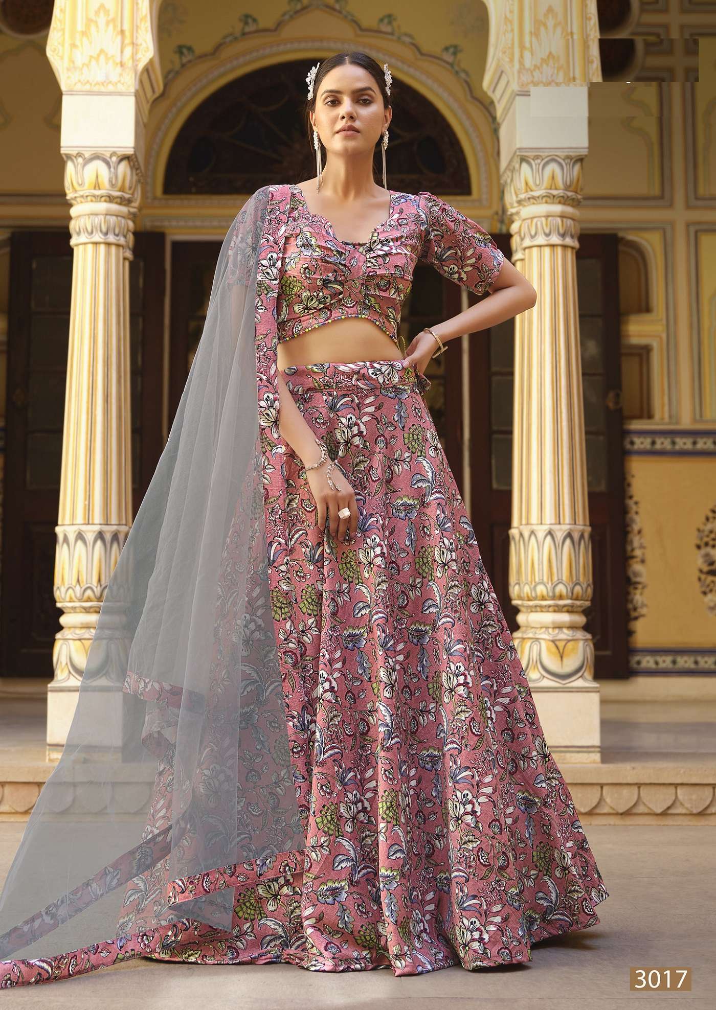 DESIGNER FANCY PARTY WEAR DEEEP PINK FLORAL PRINTED INDIAN LEHENGA CHOLI SENHORA TITLEE 3017