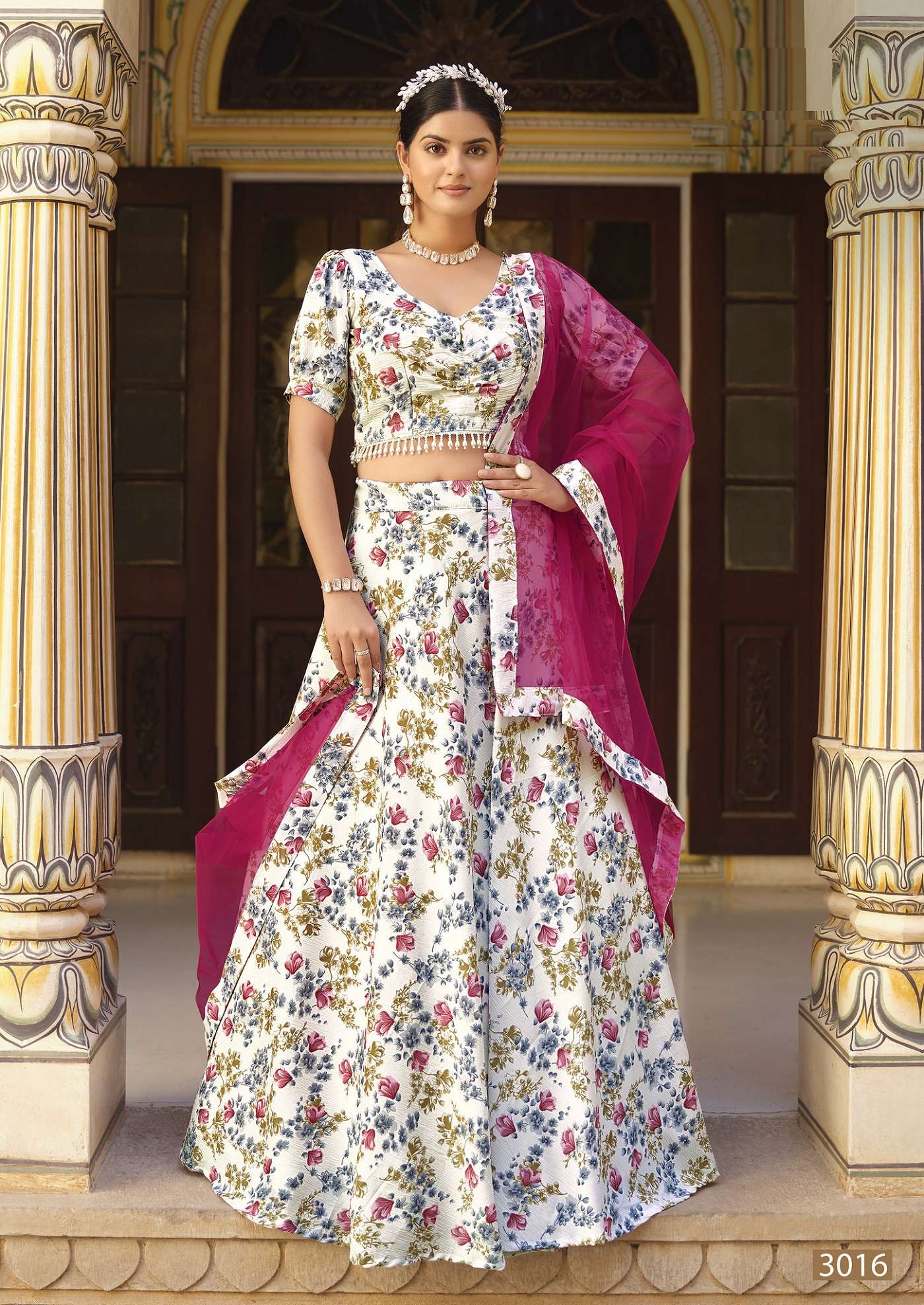 DESIGNER FANCY PARTY WEAR WHITE FLORAL PRINTED INDIAN LEHENGA CHOLI SENHORA TITLEE 3016