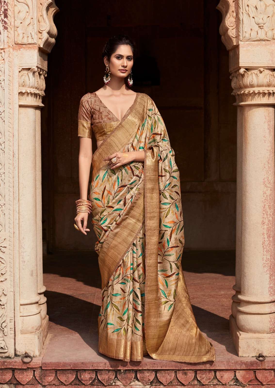 DESIGNER FANCY WEDDING PARTY WEAR BROWN INDIAN SILK SAREE SM RJPT KAVYA 250006