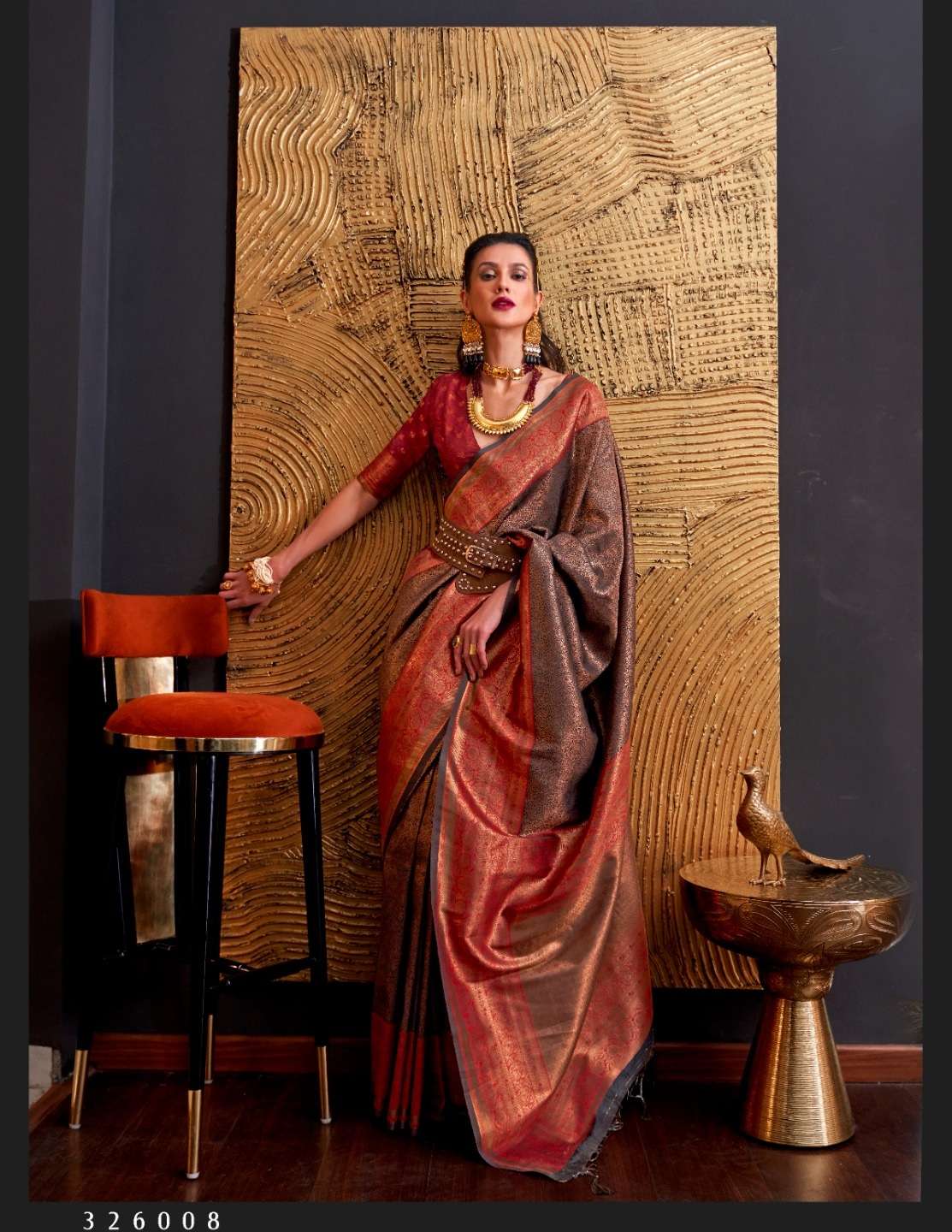 DESIGNER FANCY WEDDING PARTY WEAR BROWN INDIAN SILK SAREE ONLINE SM RJT KAMIYA SILK 326008