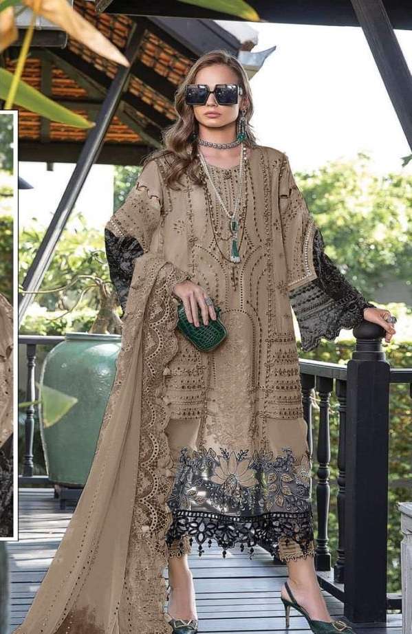 DESIGNER FANCY WEDDING PARTY WEAR FAUX GEORGETTE STRAIGHT INDIAN PAKISTANI BEIGE SALWAR SUIT JG 5111E