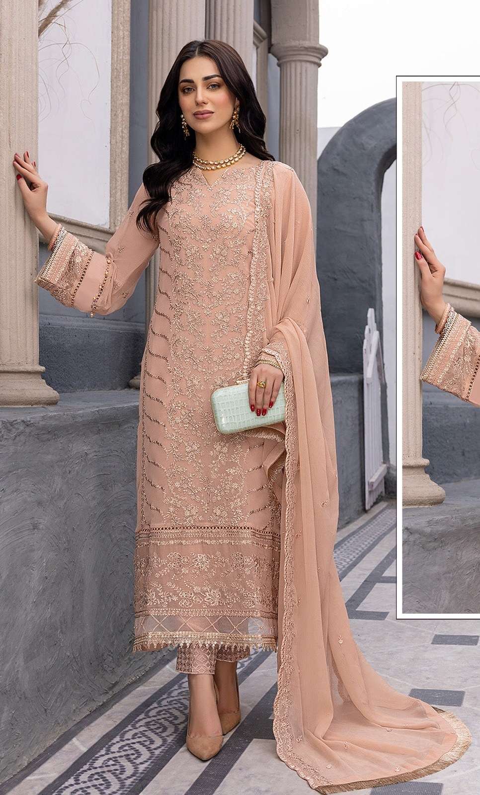 DESIGNER FANCY WEDDING PARTY WEAR FAUX GEORGETTE STRAIGHT ORANGE INDIAN PAKISTANI SALWAR SUIT CPR 1030A