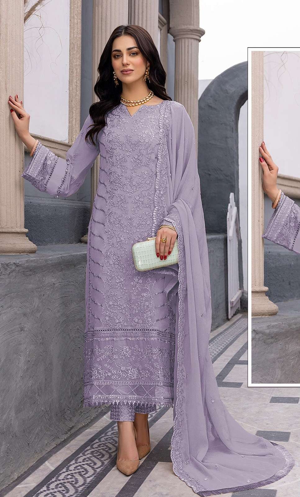 DESIGNER FANCY WEDDING PARTY WEAR FAUX GEORGETTE STRAIGHT LAVENDER INDIAN PAKISTANI SALWAR SUIT CPR 1030B