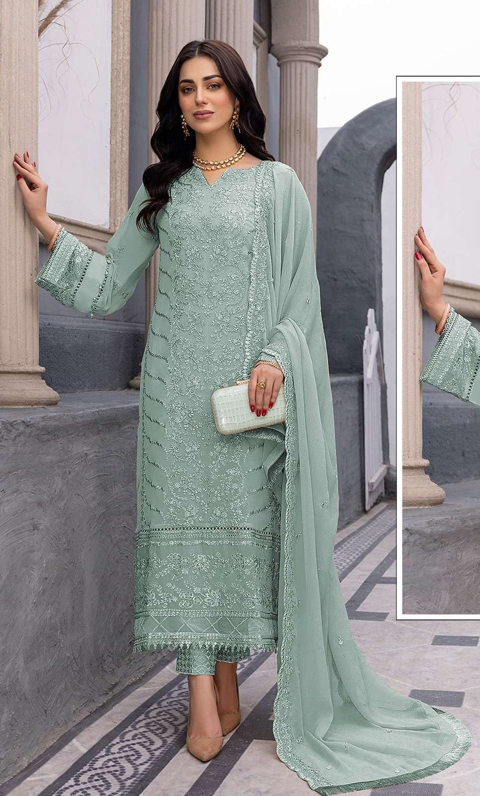 DESIGNER FANCY WEDDING PARTY WEAR FAUX GEORGETTE STRAIGHT GREEN INDIAN PAKISTANI SALWAR SUIT CPR 1030C