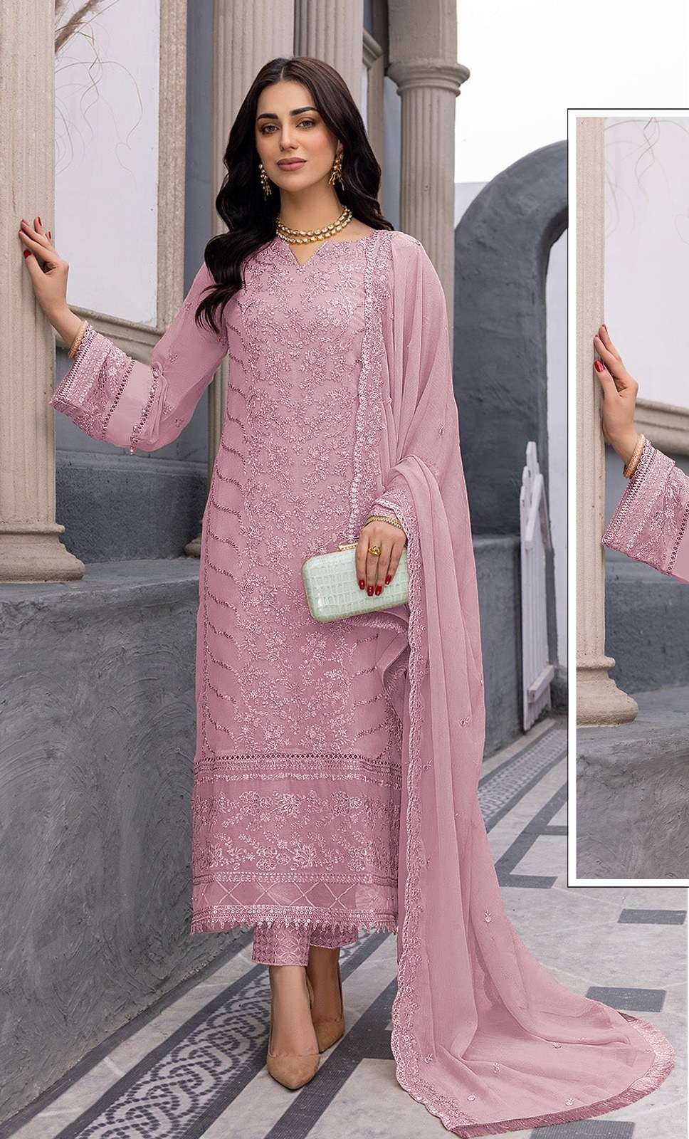 DESIGNER FANCY WEDDING PARTY WEAR FAUX GEORGETTE STRAIGHT PINK INDIAN PAKISTANI SALWAR SUIT CPR 1030D