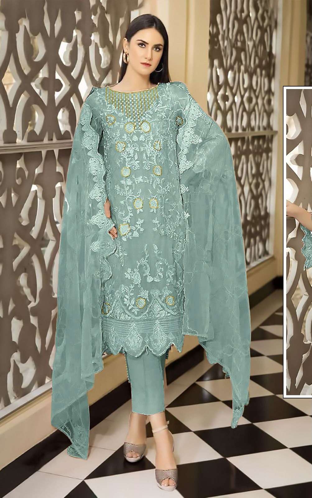 DESIGNER FANCY WEDDING PARTY WEAR FAUX GEORGETTE STRAIGHT SKY BLUE INDIAN PAKISTANI SALWAR SUIT SRH 1053D COLOR