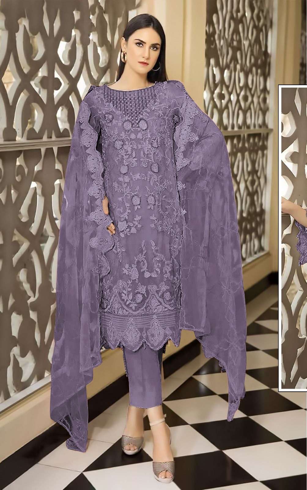 DESIGNER FANCY WEDDING PARTY WEAR FAUX GEORGETTE STRAIGHT PURPLE INDIAN PAKISTANI SALWAR SUIT SRH 1053E COLOR