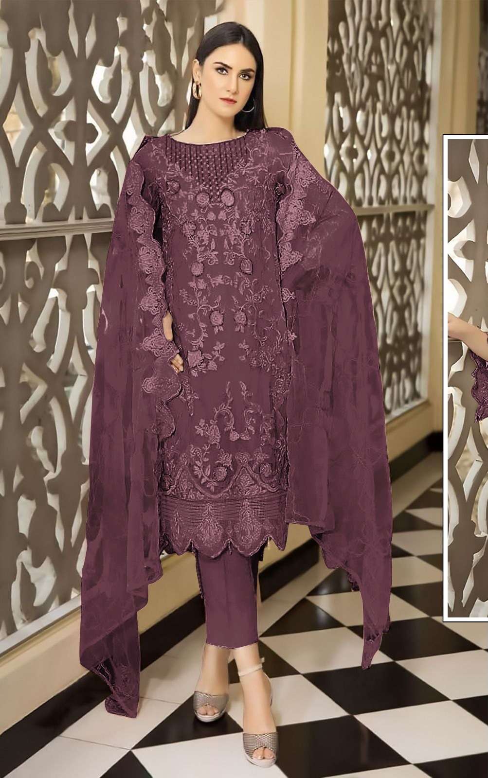 DESIGNER FANCY WEDDING PARTY WEAR FAUX GEORGETTE STRAIGHT MAROON INDIAN PAKISTANI SALWAR SUIT SRH 1053G COLOR