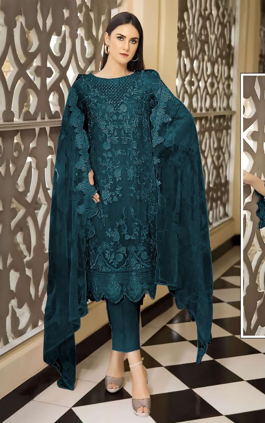 DESIGNER FANCY WEDDING PARTY WEAR FAUX GEORGETTE STRAIGHT BLUE INDIAN PAKISTANI SALWAR SUIT SRH 1053H COLOR