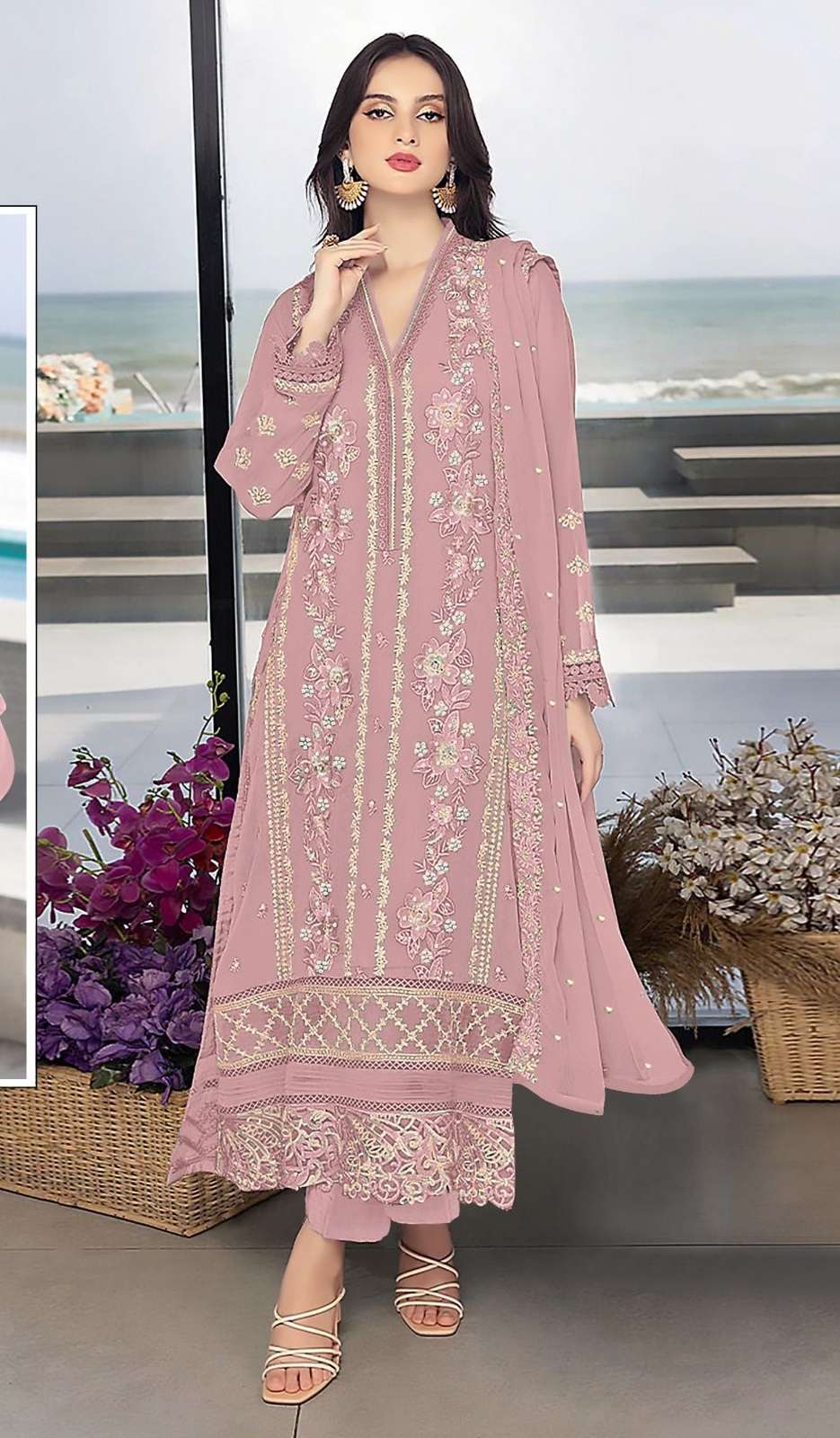 DESIGNER FANCY WEDDING PARTY WEAR FAUX GEORGETTE STRAIGHT PINK INDIAN PAKISTANI SALWAR SUIT SRH 1057C