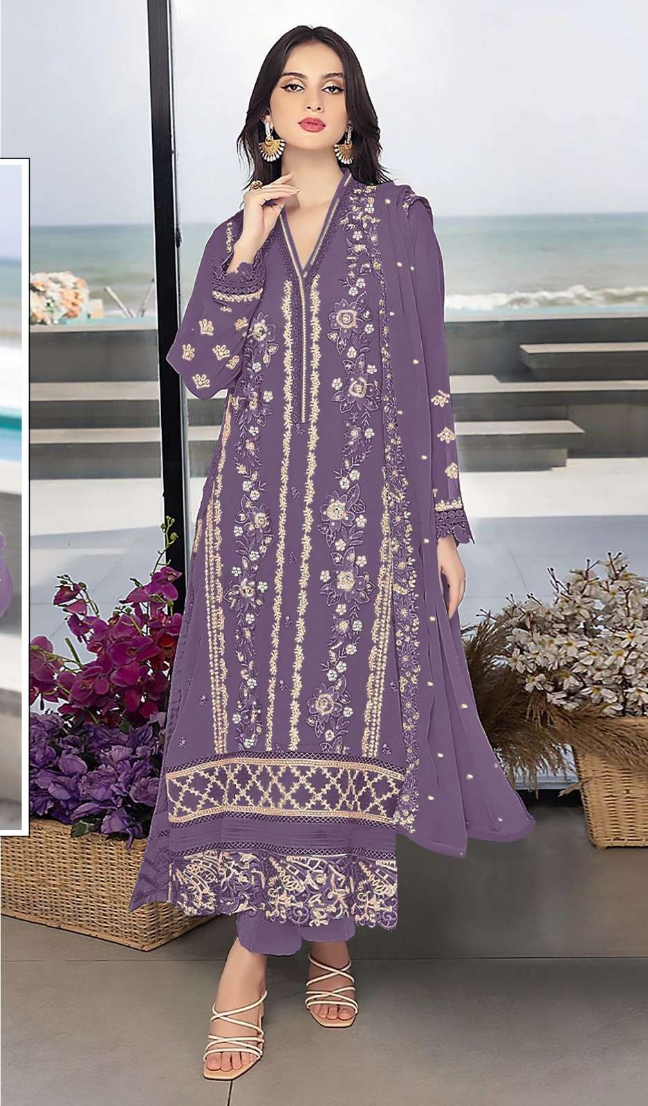 DESIGNER FANCY WEDDING PARTY WEAR FAUX GEORGETTE STRAIGHT PURPLE INDIAN PAKISTANI SALWAR SUIT SRH 1057E