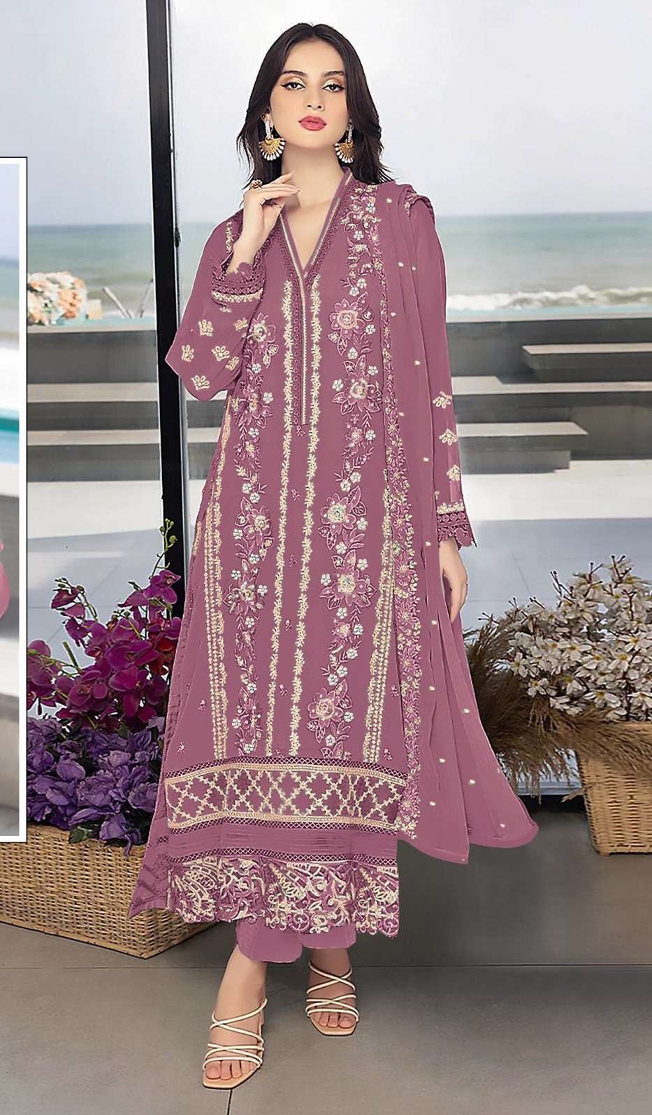 DESIGNER FANCY WEDDING PARTY WEAR FAUX GEORGETTE STRAIGHT MAGENTA INDIAN PAKISTANI SALWAR SUIT SRH 1057G