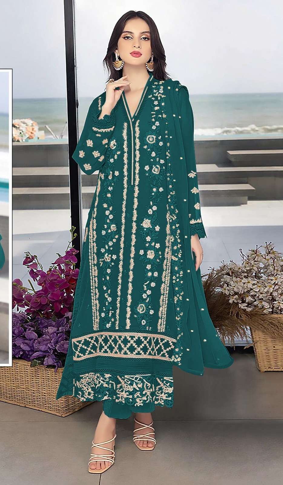 DESIGNER FANCY WEDDING PARTY WEAR FAUX GEORGETTE STRAIGHT GREEN INDIAN PAKISTANI SALWAR SUIT SRH 1057J