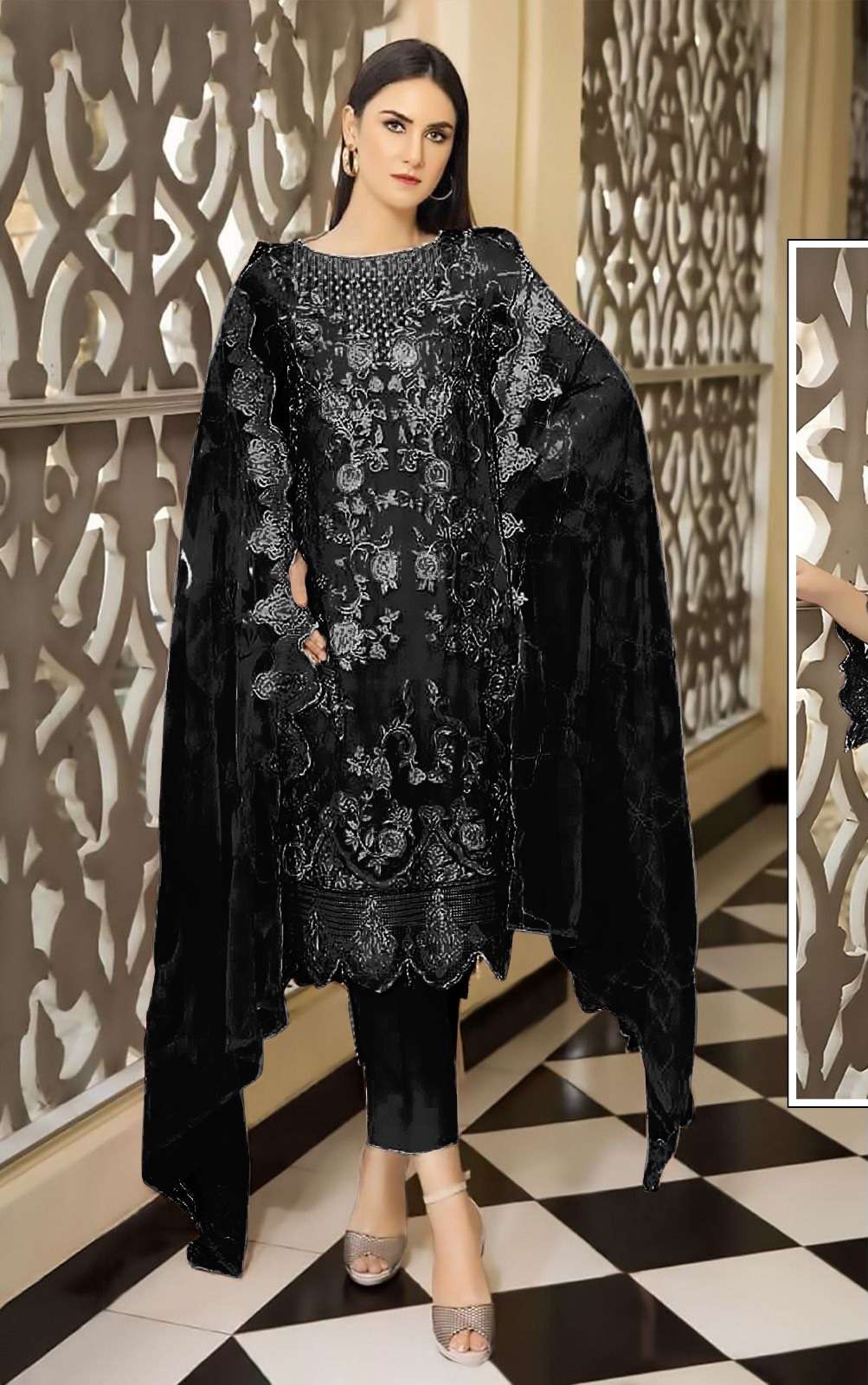 DESIGNER FANCY WEDDING PARTY WEAR FAUX GEORGETTE STRAIGHT BLACK INDIAN PAKISTANI SALWAR SUIT SRH 1053L COLOR