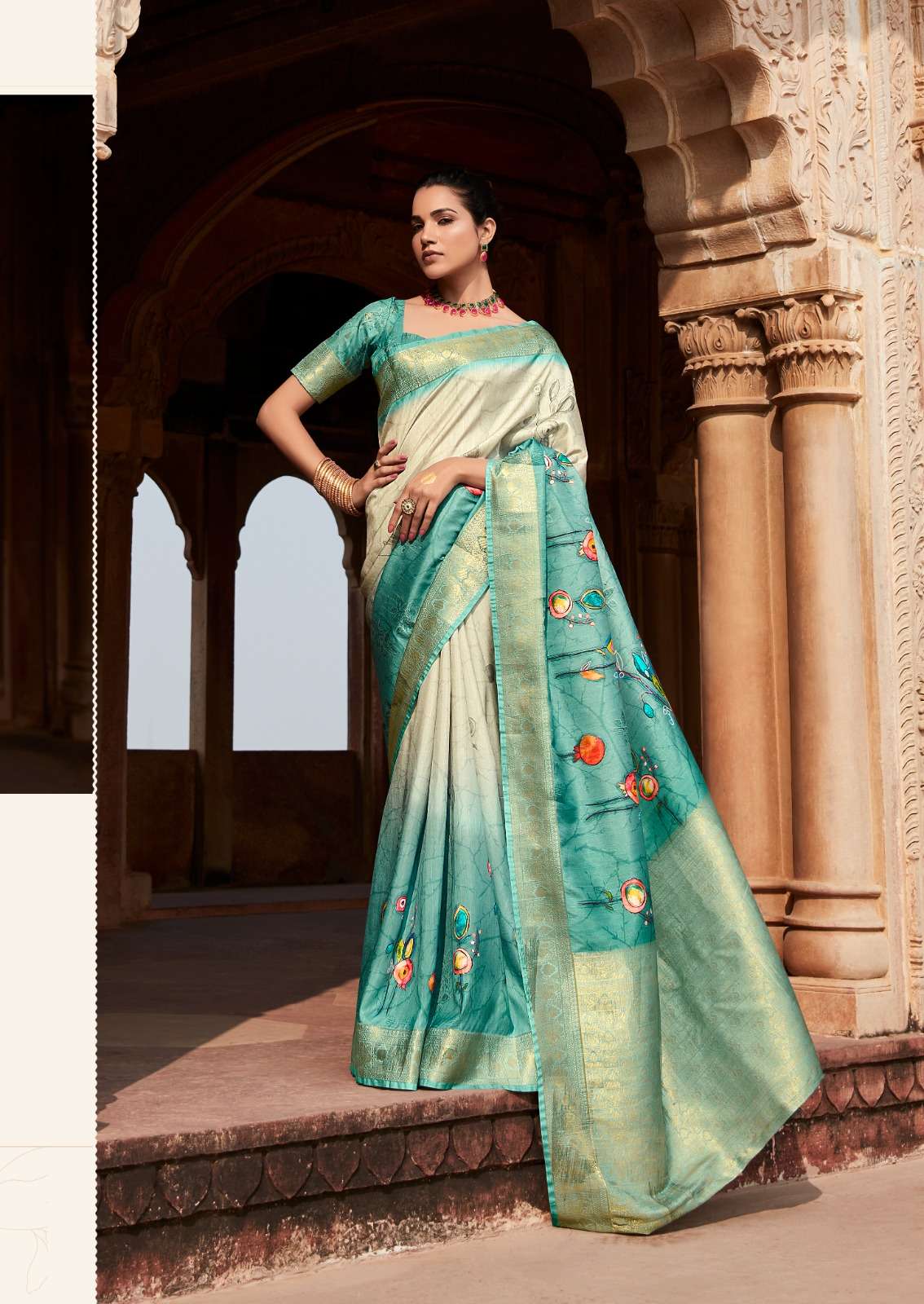 DESIGNER FANCY WEDDING PARTY WEAR GREEN INDIAN SILK SAREE SM RJPT KAVYA 250003