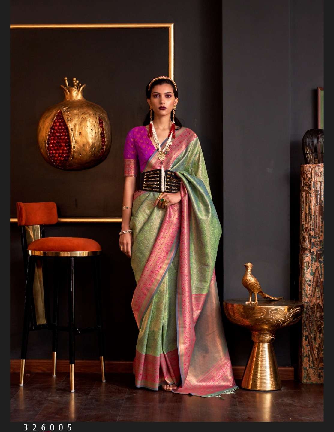 DESIGNER FANCY WEDDING PARTY WEAR GREEN INDIAN SILK SAREE ONLINE SM RJT KAMIYA SILK 326005