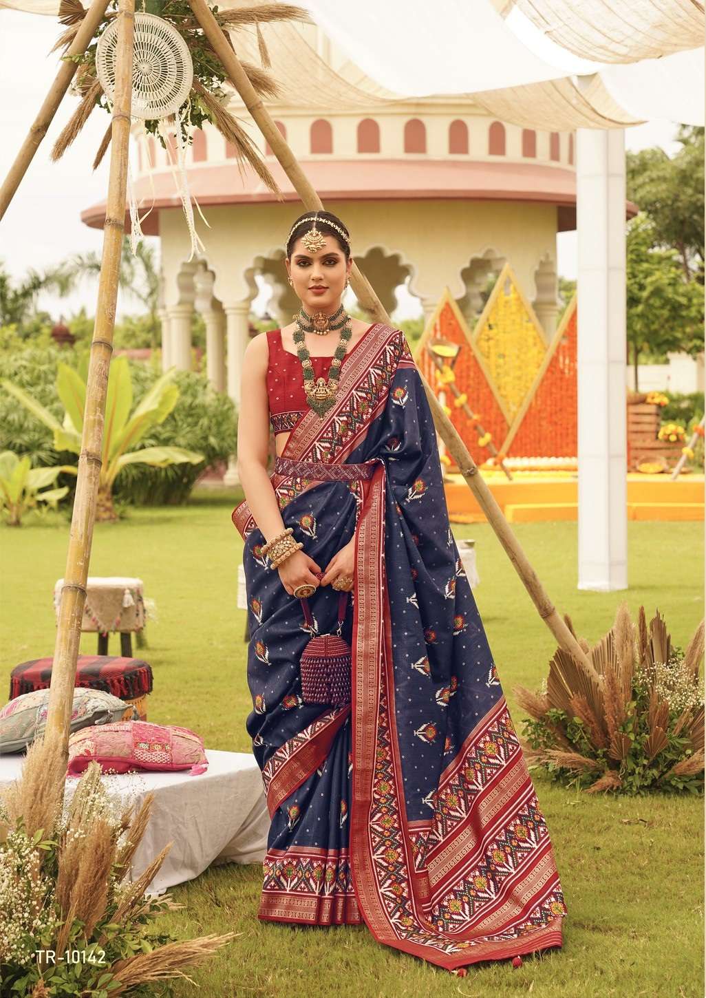 DESIGNER FANCY WEDDING PARTY WEAR INDIAN BANARASI SILK BLUE SAREE ONLINE SM TRIRATH VIVAH 10142