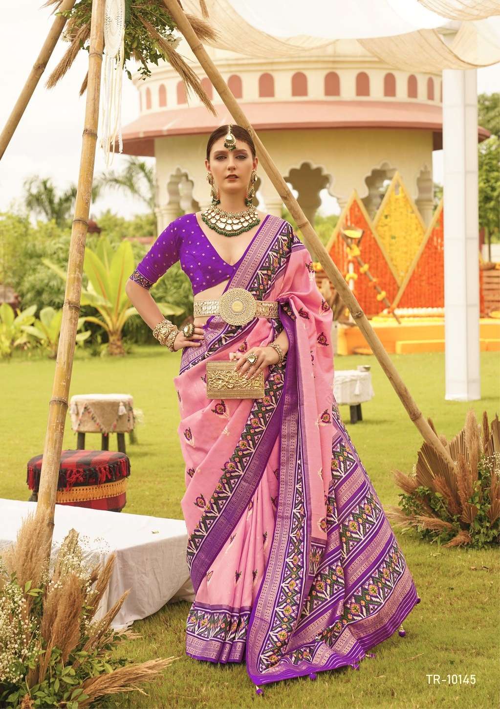 DESIGNER FANCY WEDDING PARTY WEAR INDIAN BANARASI SILK PINK SAREE ONLINE SM TRIRATH VIVAH 10145