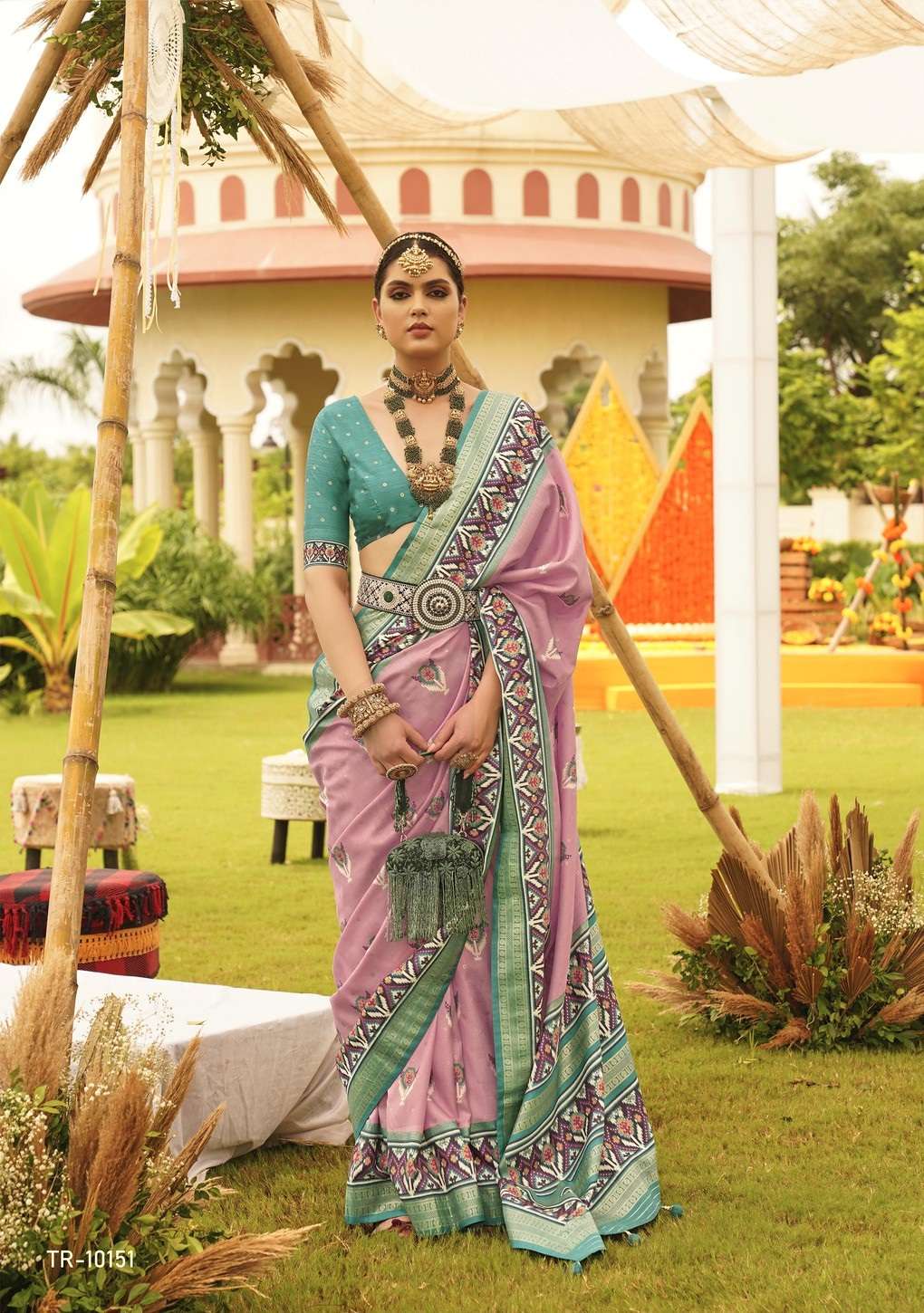 DESIGNER FANCY WEDDING PARTY WEAR INDIAN BANARASI SILK PINK SAREE ONLINE SM TRIRATH VIVAH 10151