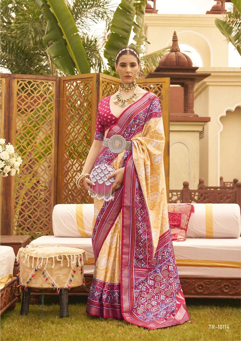 DESIGNER FANCY WEDDING PARTY WEAR INDIAN BANARASI PATOLA SILK SAREE ONLINE SM TRIRATH MAHENDI 10114