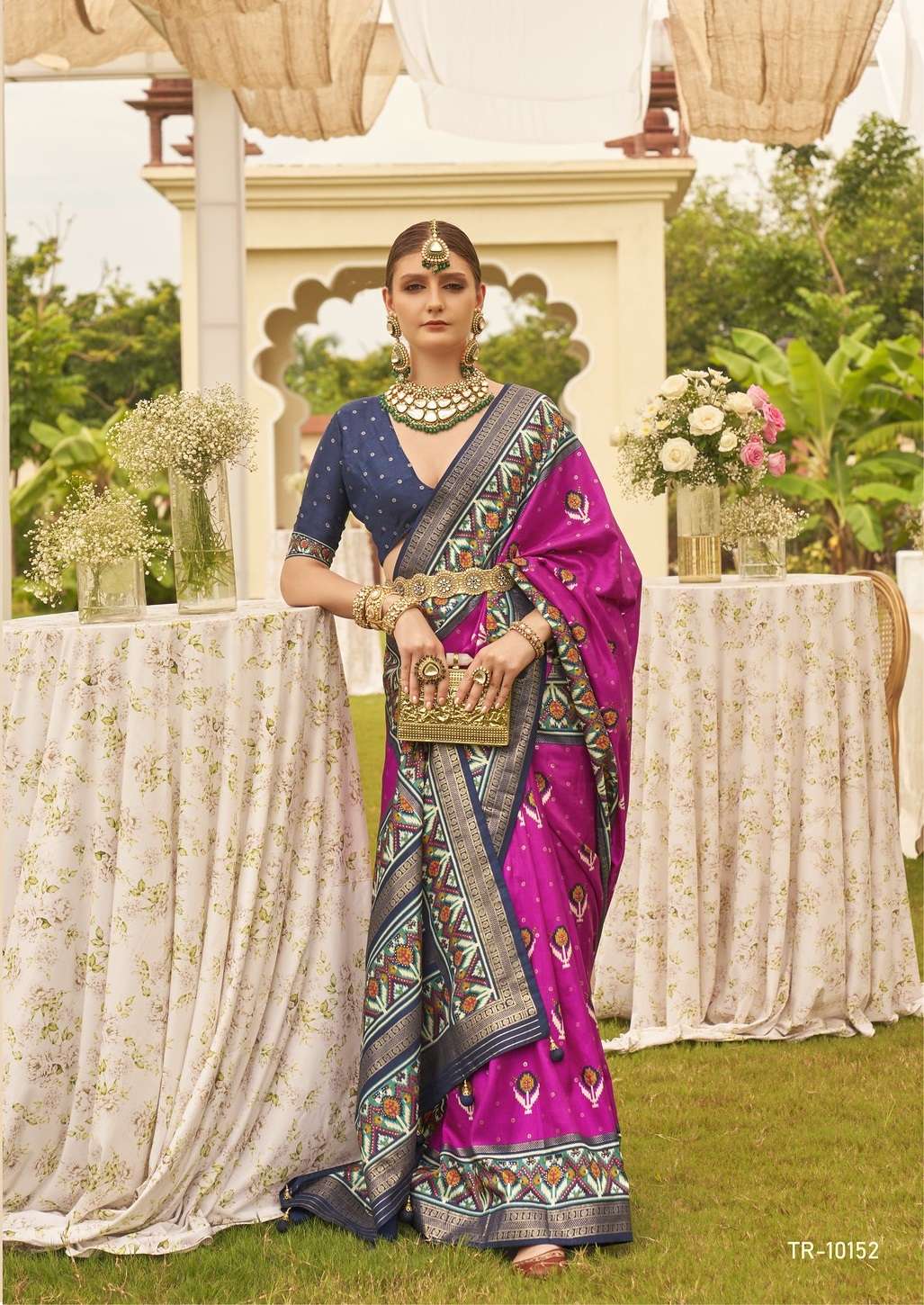 DESIGNER FANCY WEDDING PARTY WEAR INDIAN BANARASI SILK DEEP PINK SAREE ONLINE SM TRIRATH VIVAH 10152